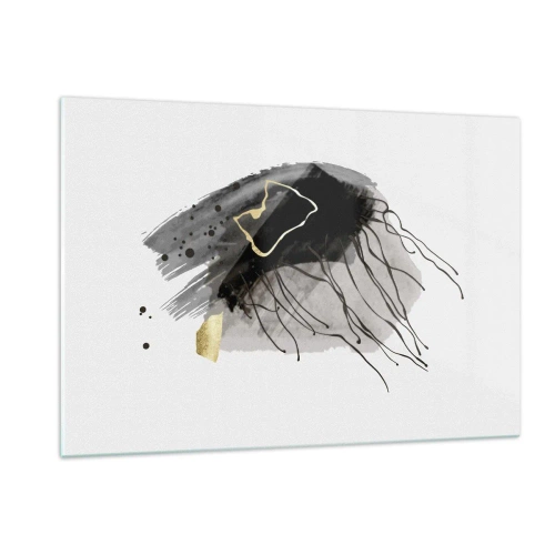 Glasbild - Bild auf glas - Abstrakte Komposition aus Schwarz und Gold auf weißem Hintergrund - 120x80cm - In Schwarz und Gold - Moderne Wanddekoration für Wohnzimmer und Schlafzimmer ARTTOR