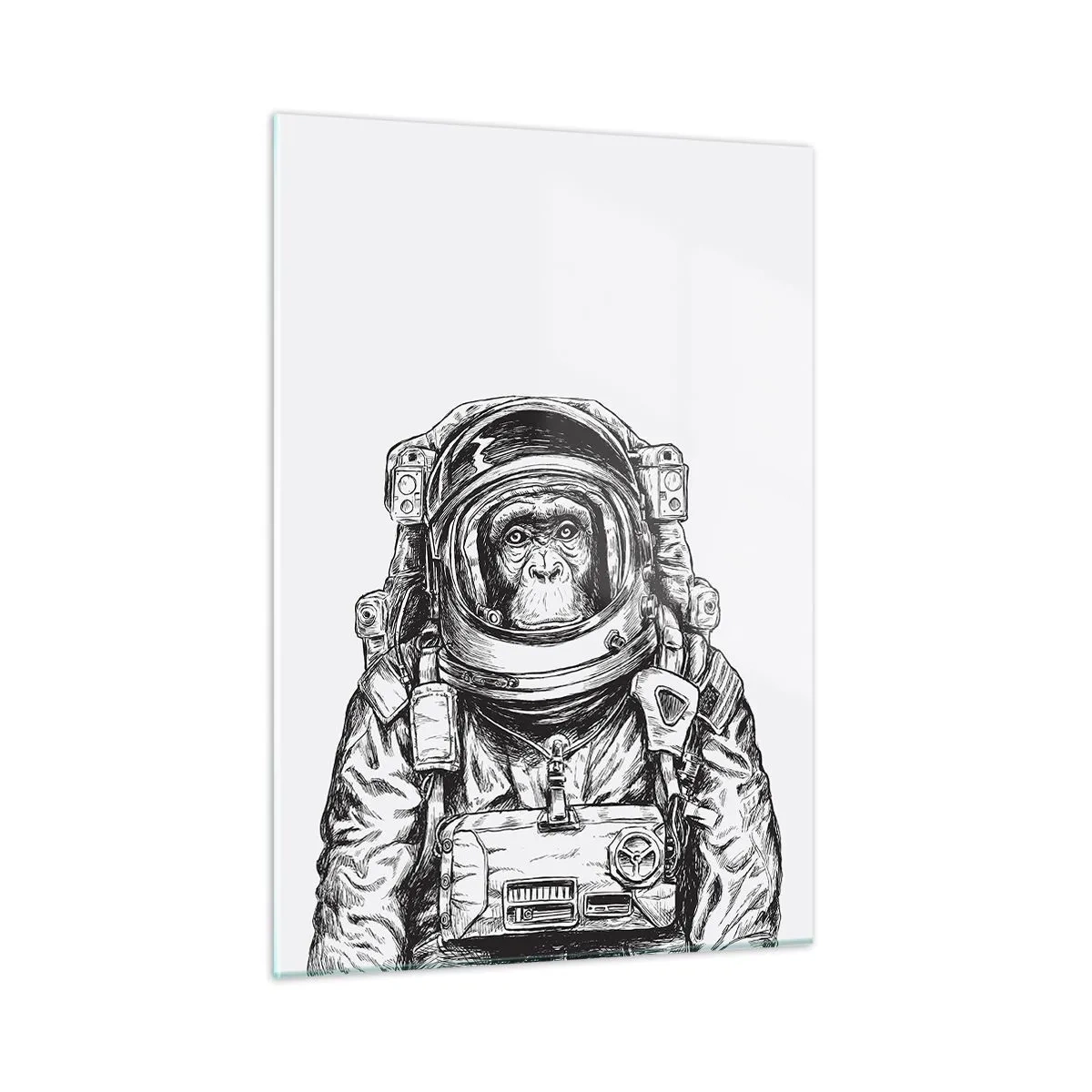 Glasbild - Bild auf glas - Skizze eines Affen im Astronautenanzug auf weißem Hintergrund - 50x70cm - Alternative Evolution - Moderne Wanddekoration für Wohnzimmer und Schlafzimmer ARTTOR