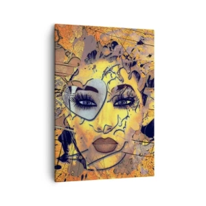 Bild auf Leinwand - Leinwandbild - Abstraktes Frauenporträt in goldgelben Tönen - 50x70cm - Sonnige Schönheit - Moderne Wanddekoration für Wohnzimmer und Schlafzimmer ARTTOR
