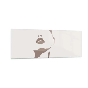 Glasbild - Bild auf glas - Minimalistische Kontur eines Frauengesichts in zarten Beigetönen - 140x50cm - Aus Licht und Schatten - Moderne Wanddekoration für Wohnzimmer und Schlafzimmer ARTTOR