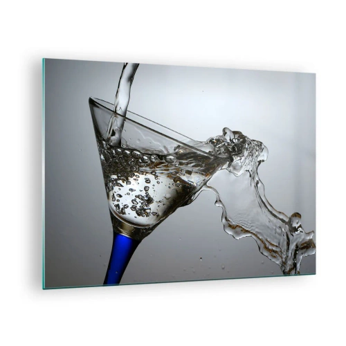 Glasbild - Bild auf glas - Wasser spritzt in ein Martiniglas - 70x50cm - Kristallwasser in Kristallglas - Moderne Wanddekoration für Wohnzimmer und Schlafzimmer ARTTOR