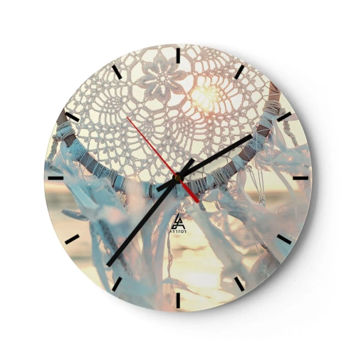 Wanduhr - Glasuhr - Spitzen-Traumfänger mit Bändern in den Strahlen des Sonnenuntergangs - 30x30cm - Totem aus Spitze - Moderne Wanddekoration für Wohnzimmer, Küche und Schlafzimmer ARTTOR