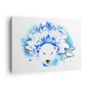 Bild auf Leinwand - Leinwandbild - Künstlerische Aquarellmalerei eines Eisbären mit eisigem Motiv - 70x50cm - Der König der Arktis in einer Eiskrone - Moderne Wanddekoration für Wohnzimmer und Schlafzimmer ARTTOR