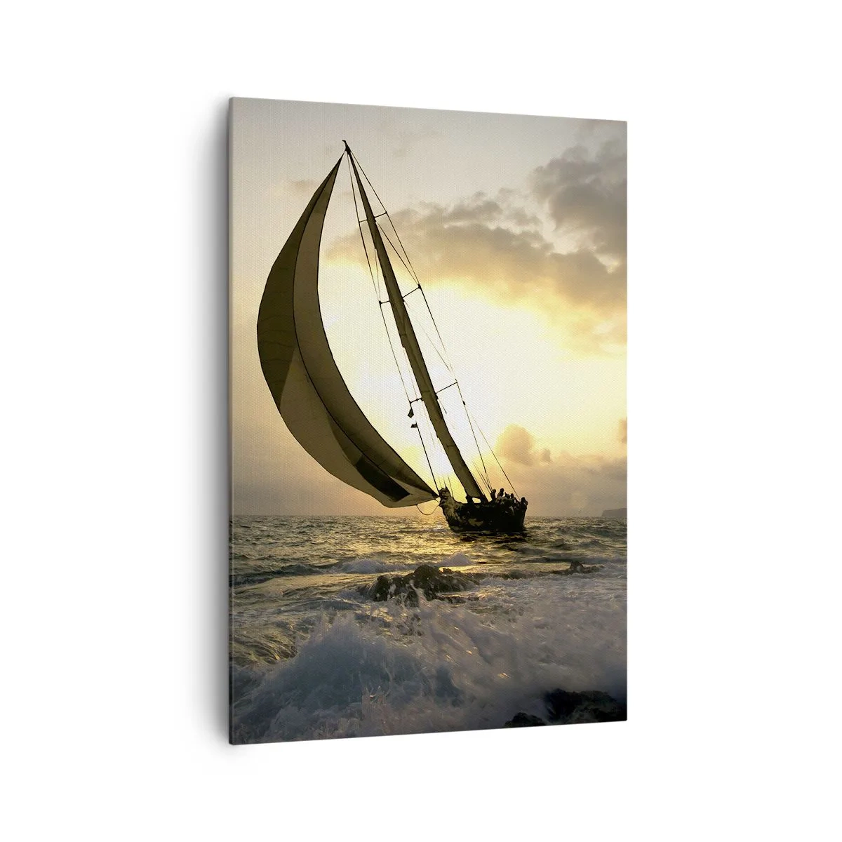 Bild auf Leinwand - Leinwandbild - Segelboote auf See bei Sonnenuntergang - 70x100cm - Mit dem Wind und gegen den Wind - Moderne Wanddekoration für Wohnzimmer und Schlafzimmer ARTTOR