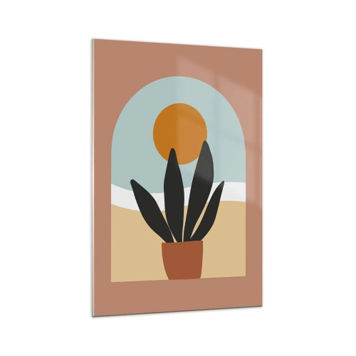Glasbild - Bild auf glas - Eine schwarze Pflanze in einem Topf gegen die Sonne - 70x100cm - Kleine Freuden - Moderne Wanddekoration für Wohnzimmer und Schlafzimmer ARTTOR