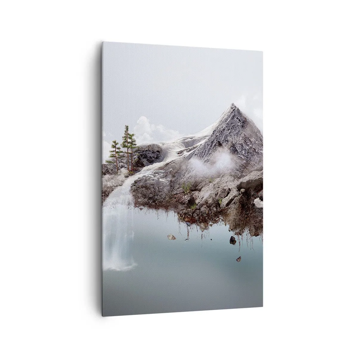 Bild auf Leinwand - Leinwandbild - Ein surrealer Berg, der in den Wolken schwebt, mit einem Wasserfall - 80x120cm - Mit dem Auge eines Surrealisten - Moderne Wanddekoration für Wohnzimmer und Schlafzimmer ARTTOR