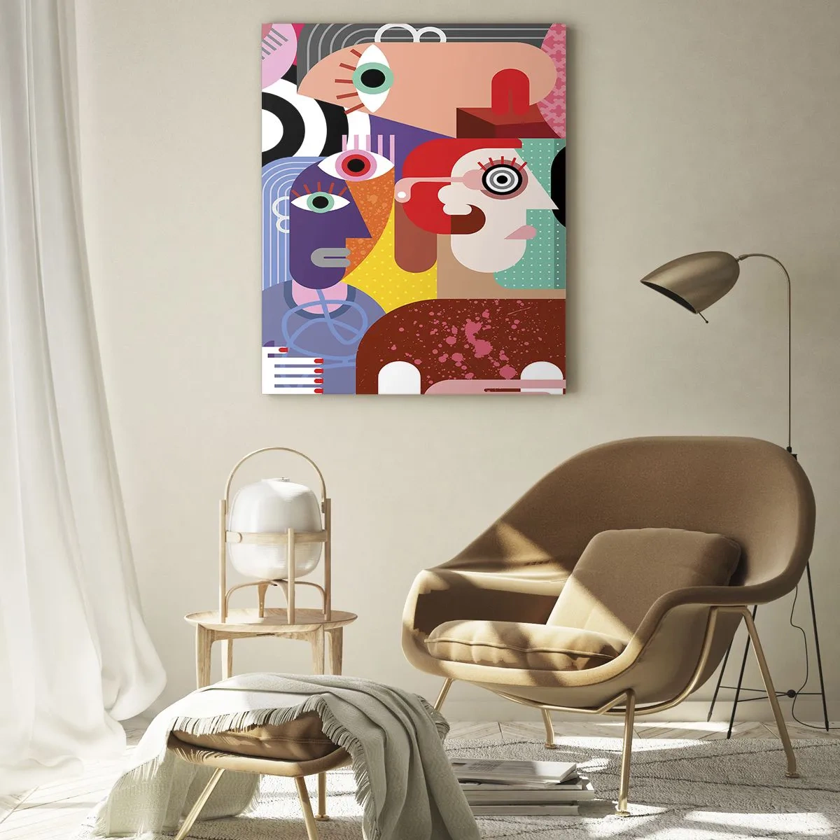 Glasbild - Bild auf glas - Bunte Abstraktion mit geometrischen Flächen - 80x120cm - Wir sind von Herrn Picasso - Moderne Wanddekoration für Wohnzimmer und Schlafzimmer ARTTOR