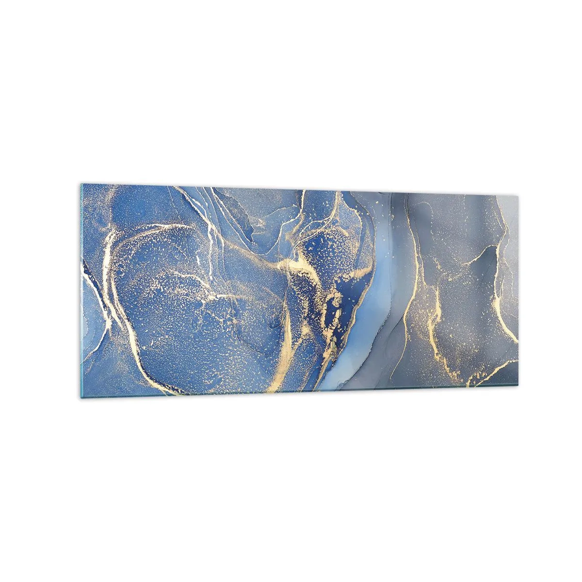 Glasbild - Bild auf glas - Abstrakte blaue Muster mit goldenen Akzenten - 120x50cm - Goldstaub - Moderne Wanddekoration für Wohnzimmer und Schlafzimmer ARTTOR