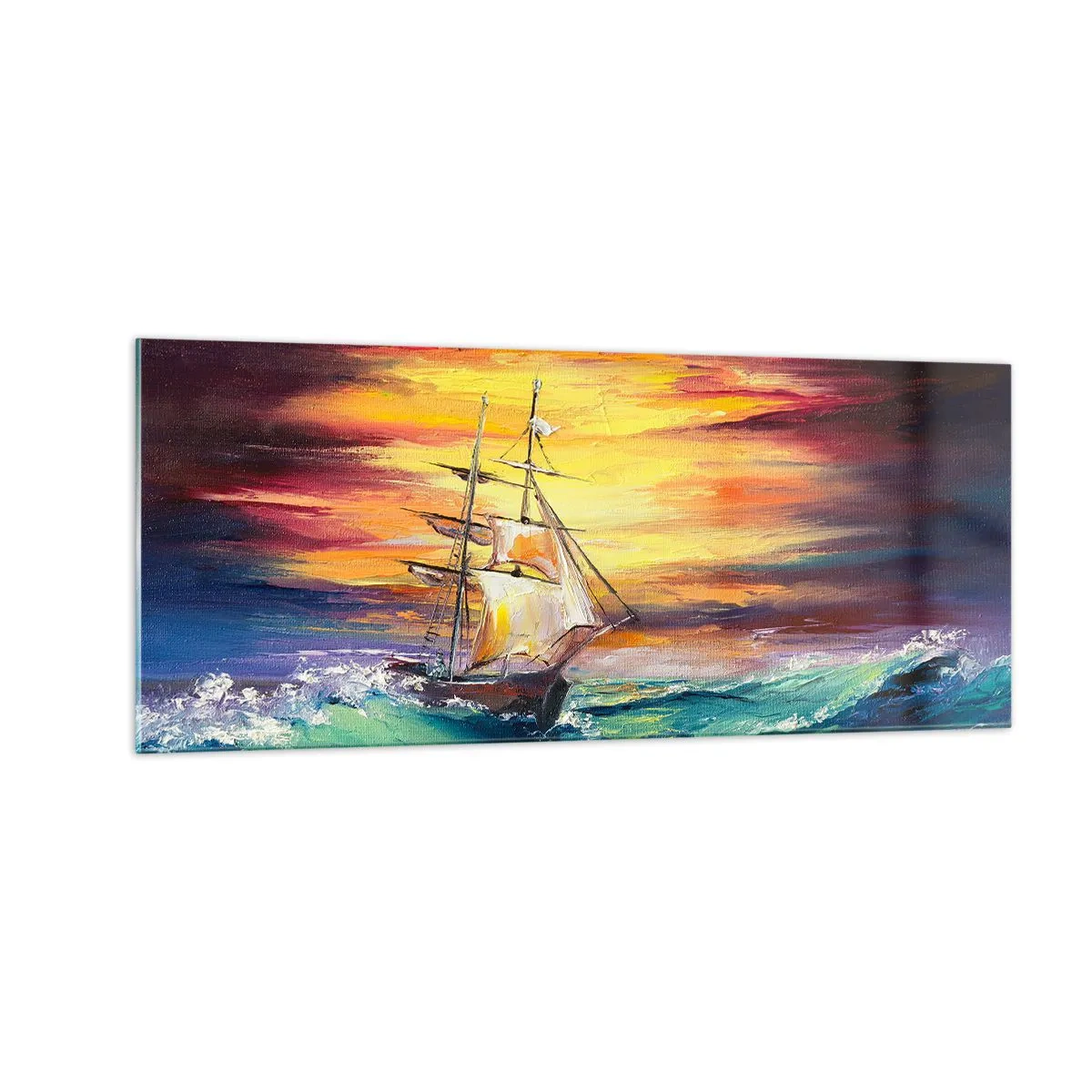 Glasbild - Bild auf glas - Tapfer unter den Wellen - 100x40 cm