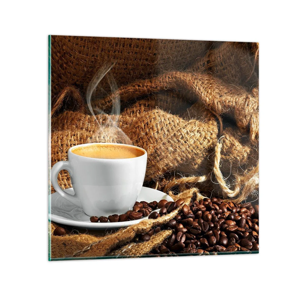 Glasbild - Bild auf glas - Der Geruch von Mokka und die Dicke der Honigflüssigkeit - 60x60 cm