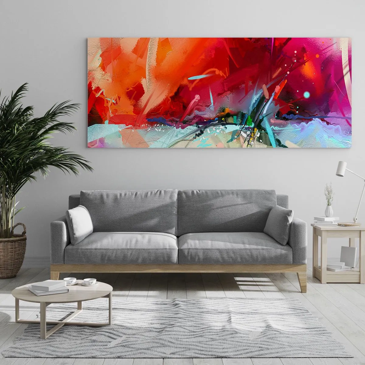 Glasbild - Bild auf glas - Abstrakte Landschaft in intensiven Farben - 120x50cm - Eine Explosion von Lichtern und Farben - Moderne Wanddekoration für Wohnzimmer und Schlafzimmer ARTTOR