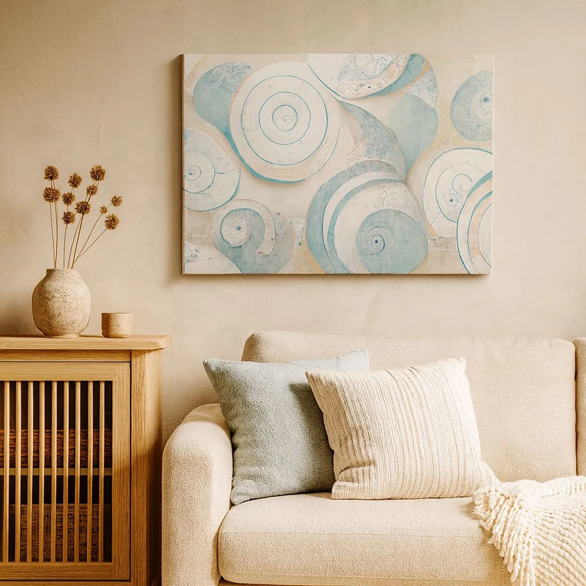 Bild auf Leinwand - Leinwandbild - Abstrakte Muscheln in Pastelltönen - 70x50cm - Was verbirgt sich in der Muschel? - Moderne Wanddekoration für Wohnzimmer und Schlafzimmer ARTTOR