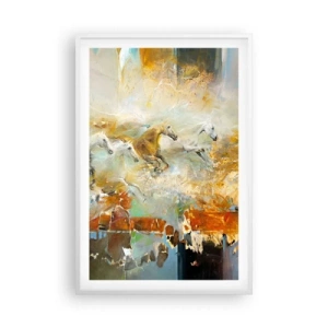 Poster in einem weißen Rahmen - Im Galopp durch das Licht - 61x91 cm
