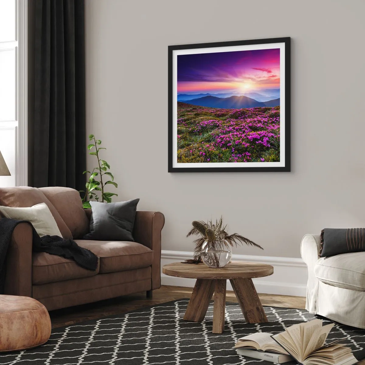 Poster in einem schwarzem Rahmen - Kräuter dufteten nach frischen Trauben von den Feldern - 60x60 cm