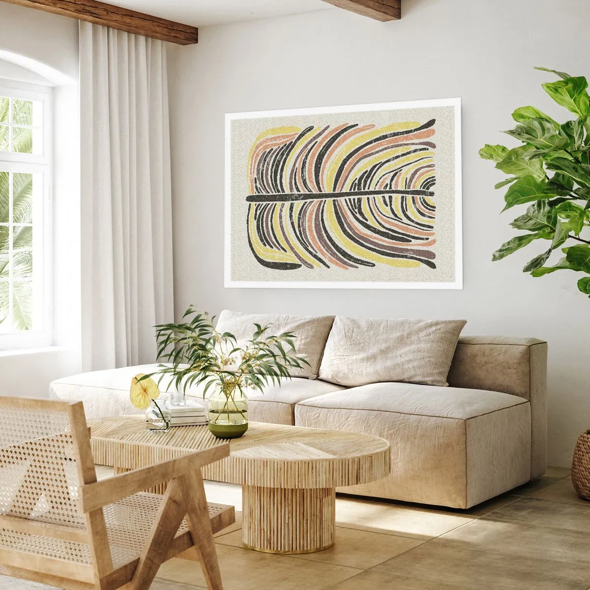 Poster - Abstraktes Blattmotiv in Erdtönen - 100x70cm - Abstraktion voller Leben - Moderne Wanddekoration für Wohnzimmer und Schlafzimmer ARTTOR