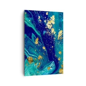 Bild auf Leinwand - Leinwandbild - Eine abstrakte Komposition mit blauen, grünen und goldenen Akzenten. - 80x120cm - Die Blütenblätter der Sonne - Moderne Wanddekoration für Wohnzimmer und Schlafzimmer ARTTOR