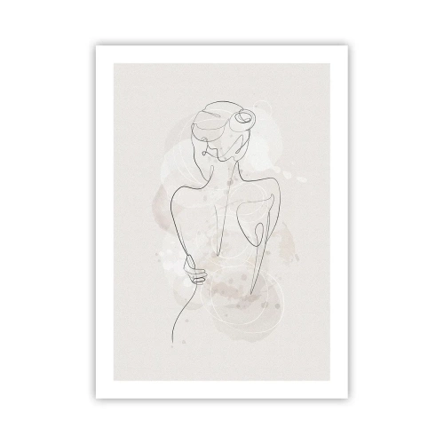 Poster - Eine zarte feminine Silhouette in einer durchgehenden Linie - 50x70cm - Wie ein sensibles Instrument - Moderne Wanddekoration für Wohnzimmer und Schlafzimmer ARTTOR