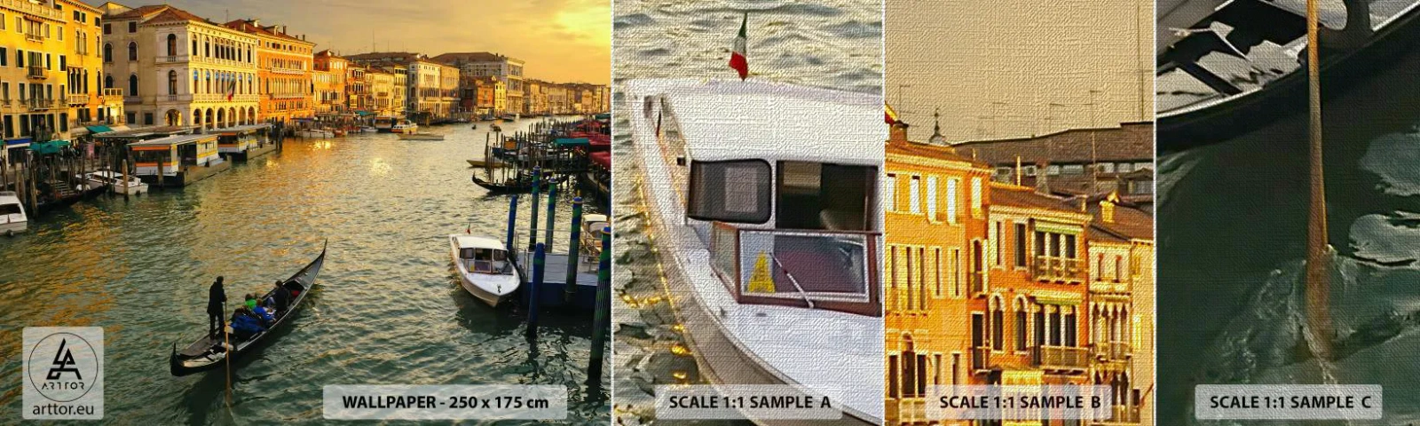 Fototapeten Muster Premium Canvas - Auf der Sonnenseite der Straße - Stadt, Venedig, Italien - 100x30 cm