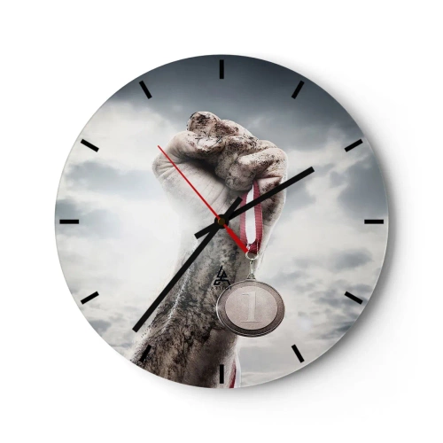Wanduhr - Glasuhr - Hand mit einer Medaille gegen den Himmel - 30x30cm - Per aspera ad astra - Moderne Wanddekoration für Wohnzimmer, Küche und Schlafzimmer ARTTOR