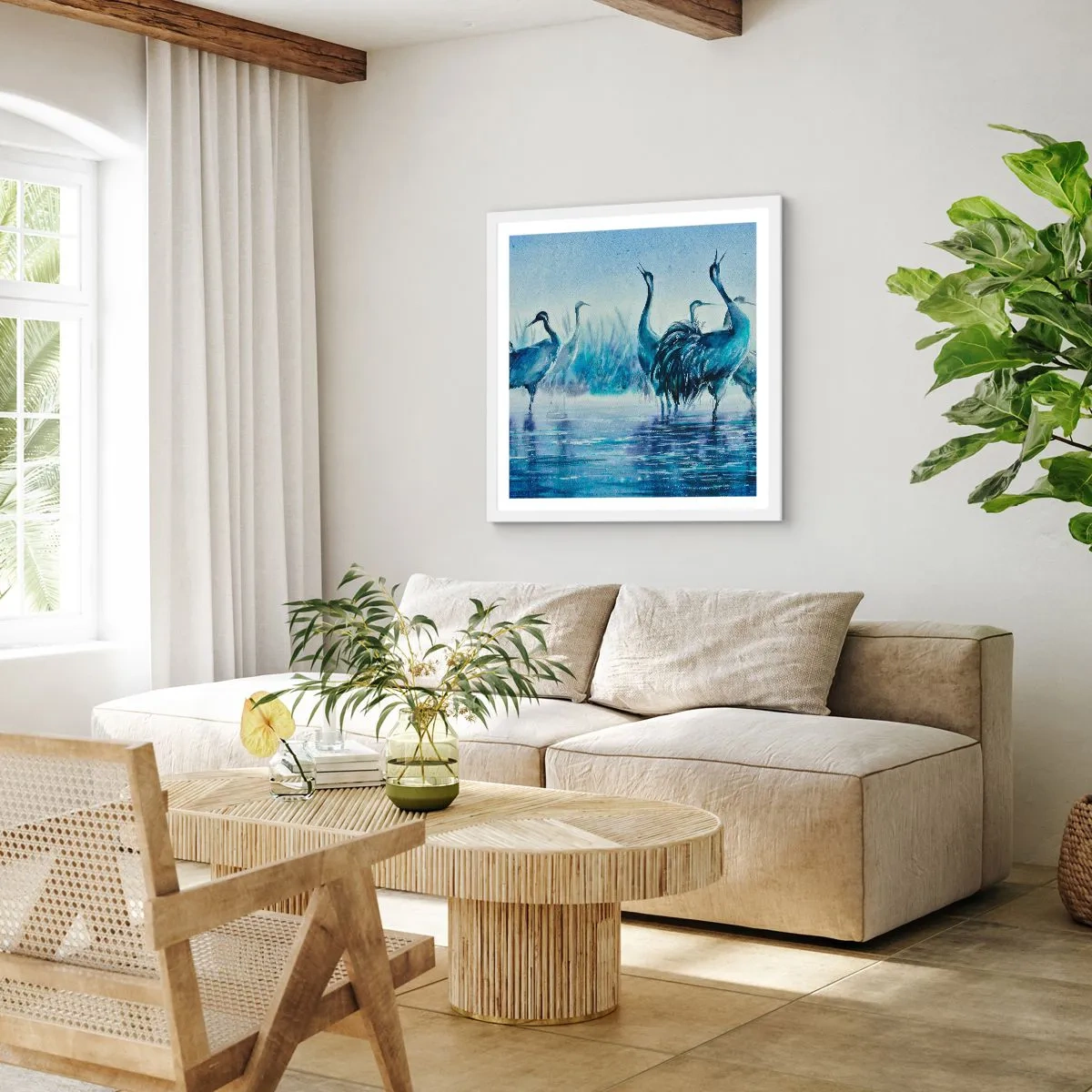 Poster in einem weißen Rahmen - Morgentliches Treffen - 60x60 cm