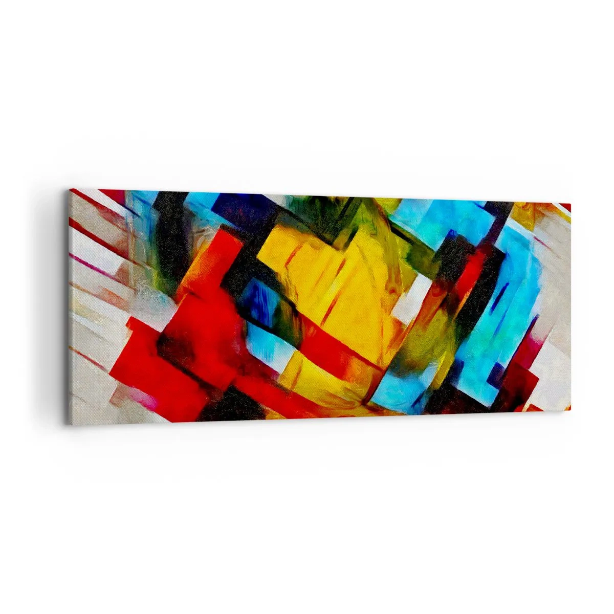 Bild auf Leinwand - Leinwandbild - Abstrakte geometrische Komposition in lebendigen Farben - 120x50cm - Ein bunter Interleaver - Moderne Wanddekoration für Wohnzimmer und Schlafzimmer ARTTOR