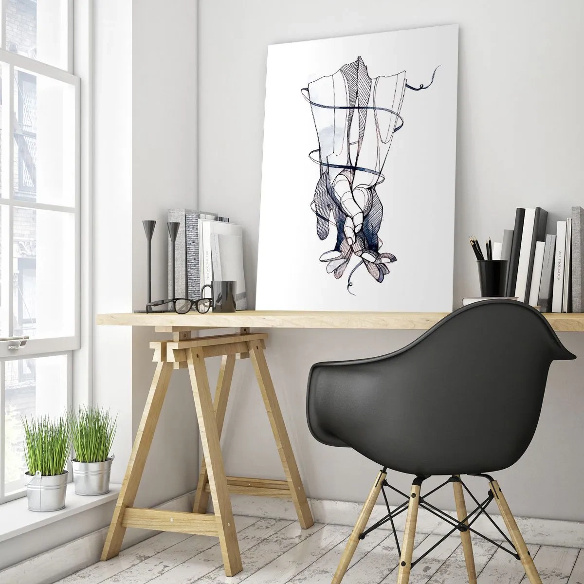 Glasbild - Bild auf glas - Eine subtile Zeichnung einer Hand mit einer zarten Blume - 70x100cm - Touch-Studie - Moderne Wanddekoration für Wohnzimmer und Schlafzimmer ARTTOR