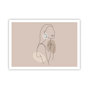 Poster - Minimalistische Illustration einer Frau mit Umrissen auf beigem Hintergrund - 100x70cm - Mädchenhafte Ikone - Moderne Wanddekoration für Wohnzimmer und Schlafzimmer ARTTOR