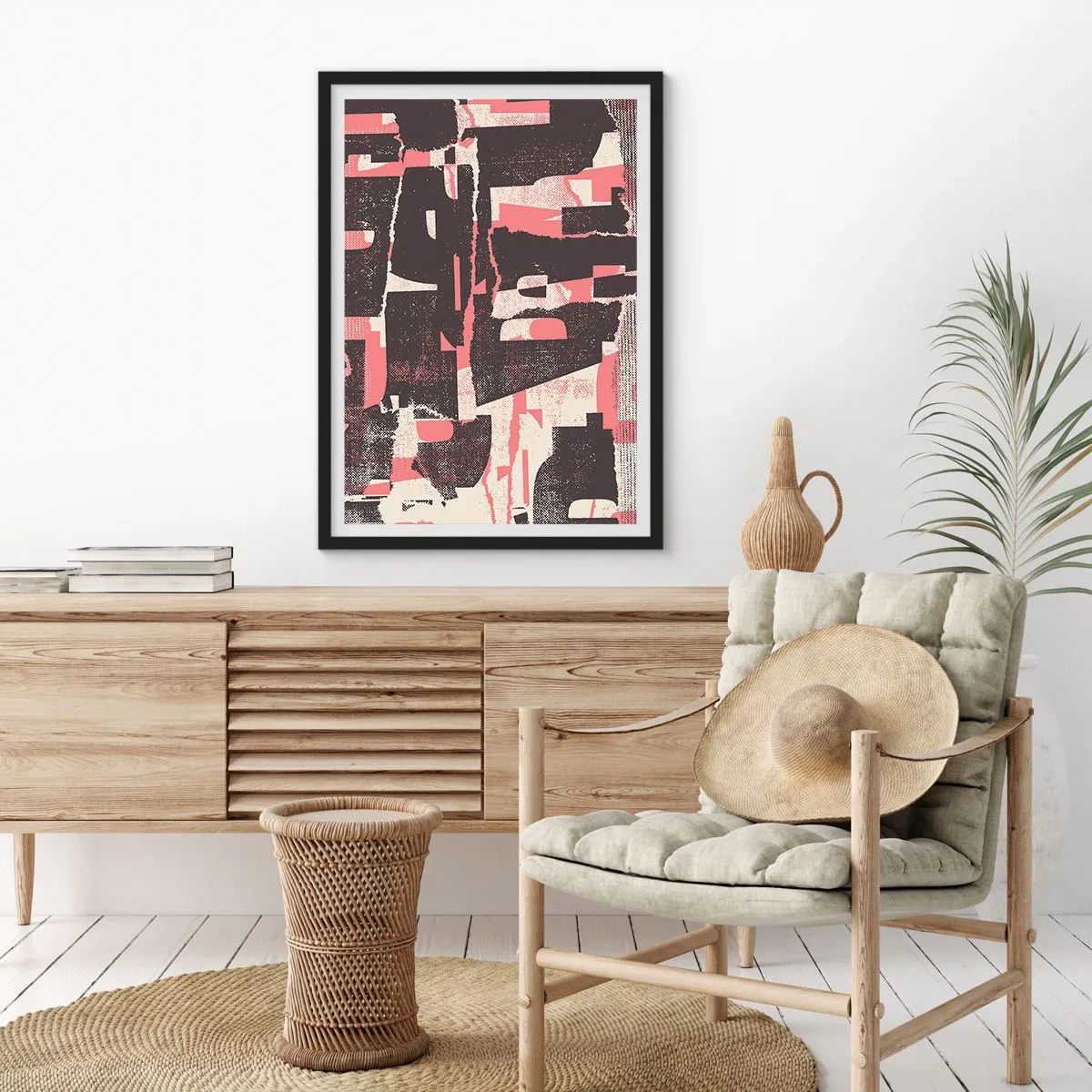 Poster in einem schwarzem Rahmen - Dynamische Abstraktion in Rot- und Schwarztönen - 50x70cm - All dieser Lärm - Moderne Wanddekoration für Wohnzimmer und Schlafzimmer ARTTOR