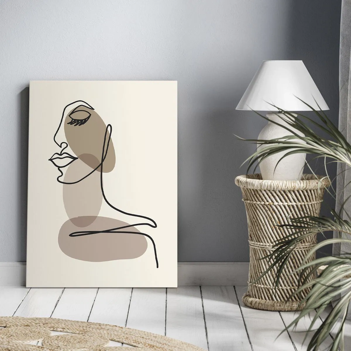 Bild auf Leinwand - Leinwandbild - Ein weibliches Profil im minimalistischen Line-Art-Stil - 50x70cm - Eine gewisse Linie der Schönheit - Moderne Wanddekoration für Wohnzimmer und Schlafzimmer ARTTOR