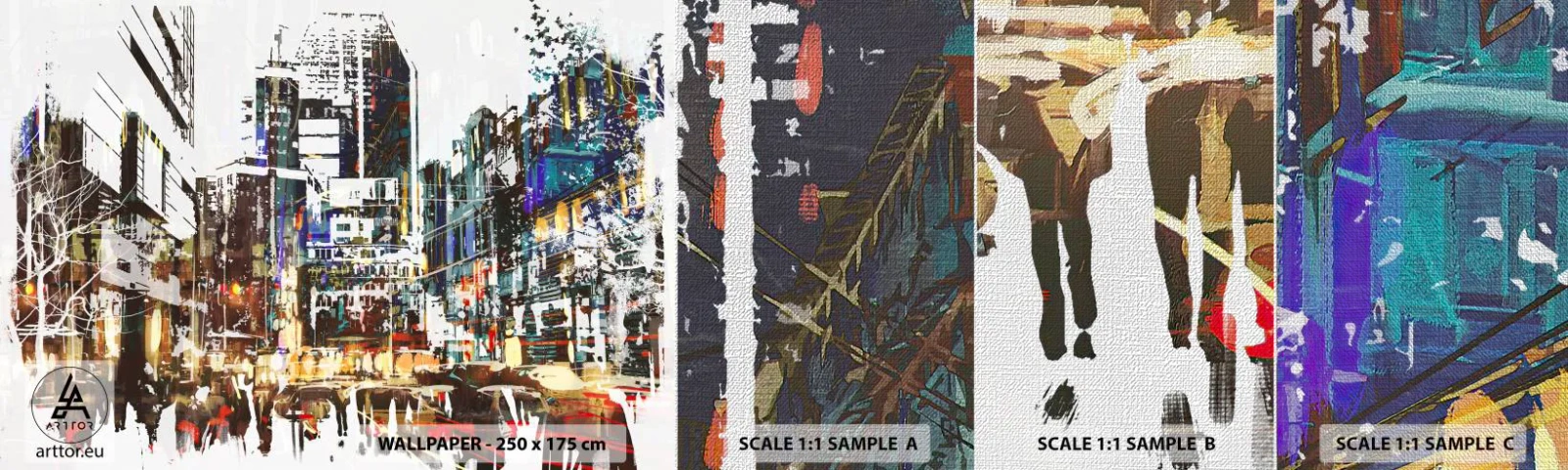 Fototapeten Muster Premium Canvas - Eine schillernde Stadt - Stadt, Die Architektur, Grafik - 100x30 cm