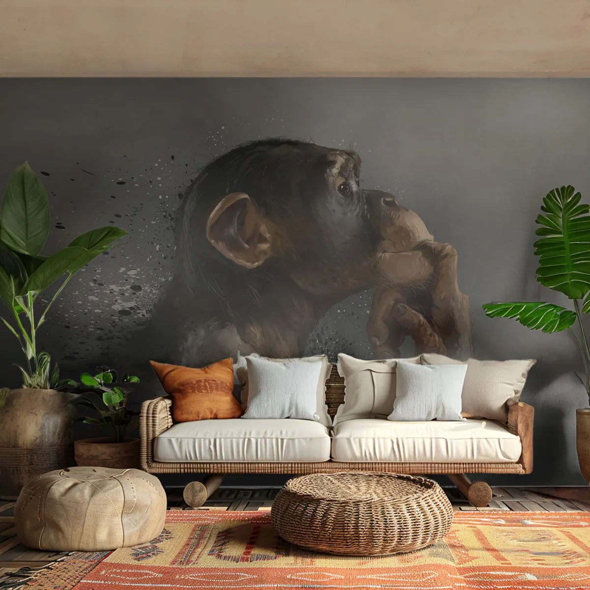 Selbstklebende Fototapete Deluxe Sticker - Sicherlich ein Denker - Tiere, Affe, Stück - 450x315 cm