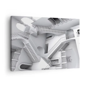 Bild auf Leinwand - Leinwandbild - Eine abstrakte Komposition aus Treppen in einer surrealistischen Raumanordnung - 70x50cm - Die Paradoxien des Weltraums - Moderne Wanddekoration für Wohnzimmer und Schlafzimmer ARTTOR