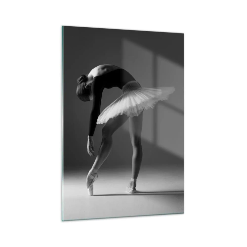 Glasbild - Bild auf glas - Schwarz-weiße Silhouette einer Ballerina in anmutiger Pose - 50x70cm - Bella Ballerina - Moderne Wanddekoration für Wohnzimmer und Schlafzimmer ARTTOR