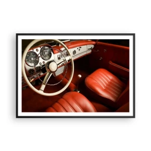 Poster in einem schwarzem Rahmen - Oldtimer-Innenraum mit roten Ledersitzen - 100x70cm - Luxus im Vintagestil - Moderne Wanddekoration für Wohnzimmer und Schlafzimmer ARTTOR