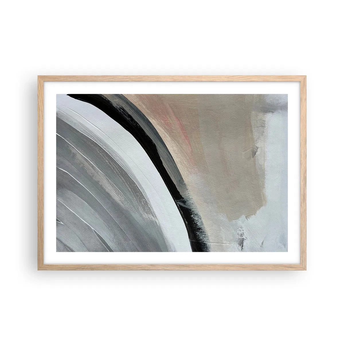 Poster in einem Rahmen aus heller Eiche - Komposition: Bogen aus Schwarz und Grau - 70x50 cm