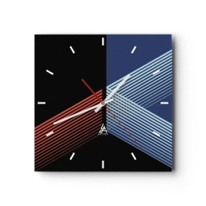 Wanduhr - Glasuhr - Geometrische Linien in Rot- und Blautönen - 30x30cm - Eine einfache Geschichte - Moderne Wanddekoration für Wohnzimmer und Schlafzimmer ARTTOR