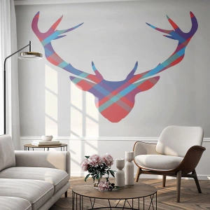Fototapete Premium Canvas - Geometrisches Bild eines Hirsches auf hellem Hintergrund - 100x70cm - Schottischer Hirsch - Moderne Wanddekoration für Wohnzimmer und Schlafzimmer ARTTOR