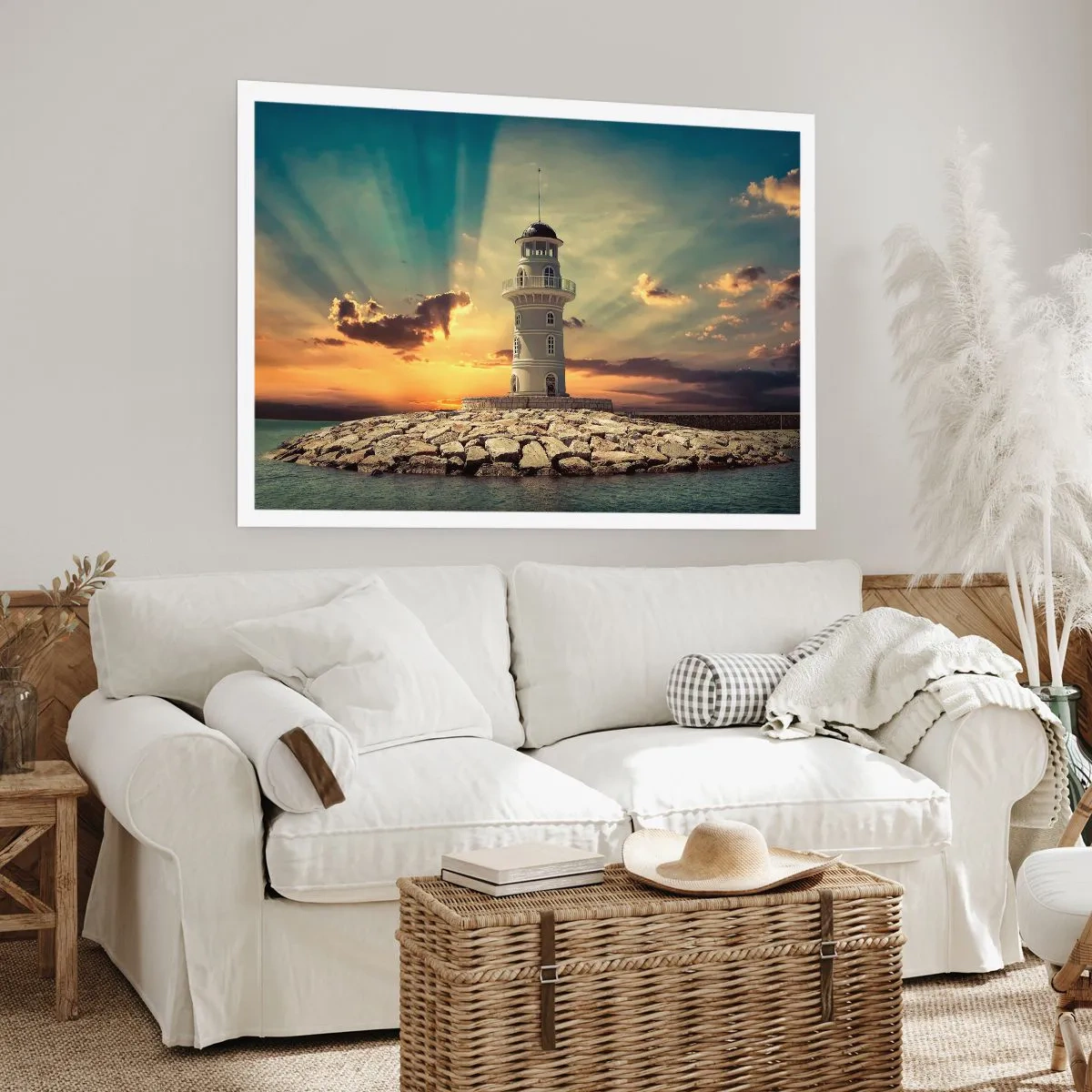 Poster - Ein Leuchtturm bei Sonnenuntergang gegen den Himmel - 100x70cm - Licht - Gut - Schönheit - Moderne Wanddekoration für Wohnzimmer und Schlafzimmer ARTTOR