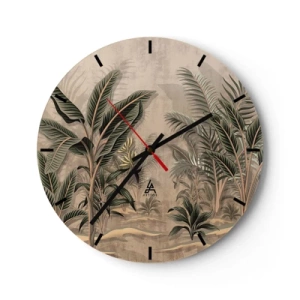 Wanduhr - Glasuhr - Tropische Vegetation im Stil einer Gravur auf beigem Hintergrund - 30x30cm - Eine Gravur im Kolonialstil - Moderne Wanddekoration für Wohnzimmer, Küche und Schlafzimmer ARTTOR