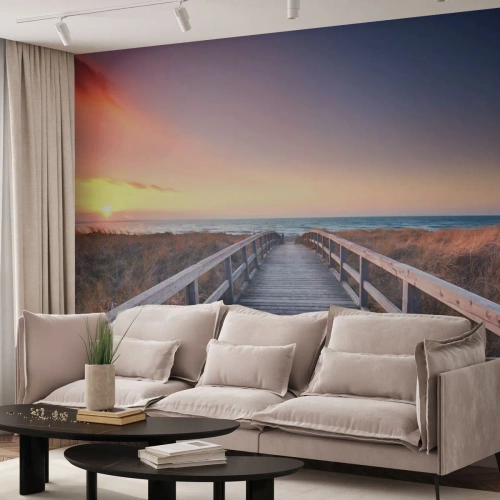 Selbstklebende Fototapete Deluxe Sticker - Baltische Abend-Aurora - Landschaft, Meer, Düne - 100x70 cm