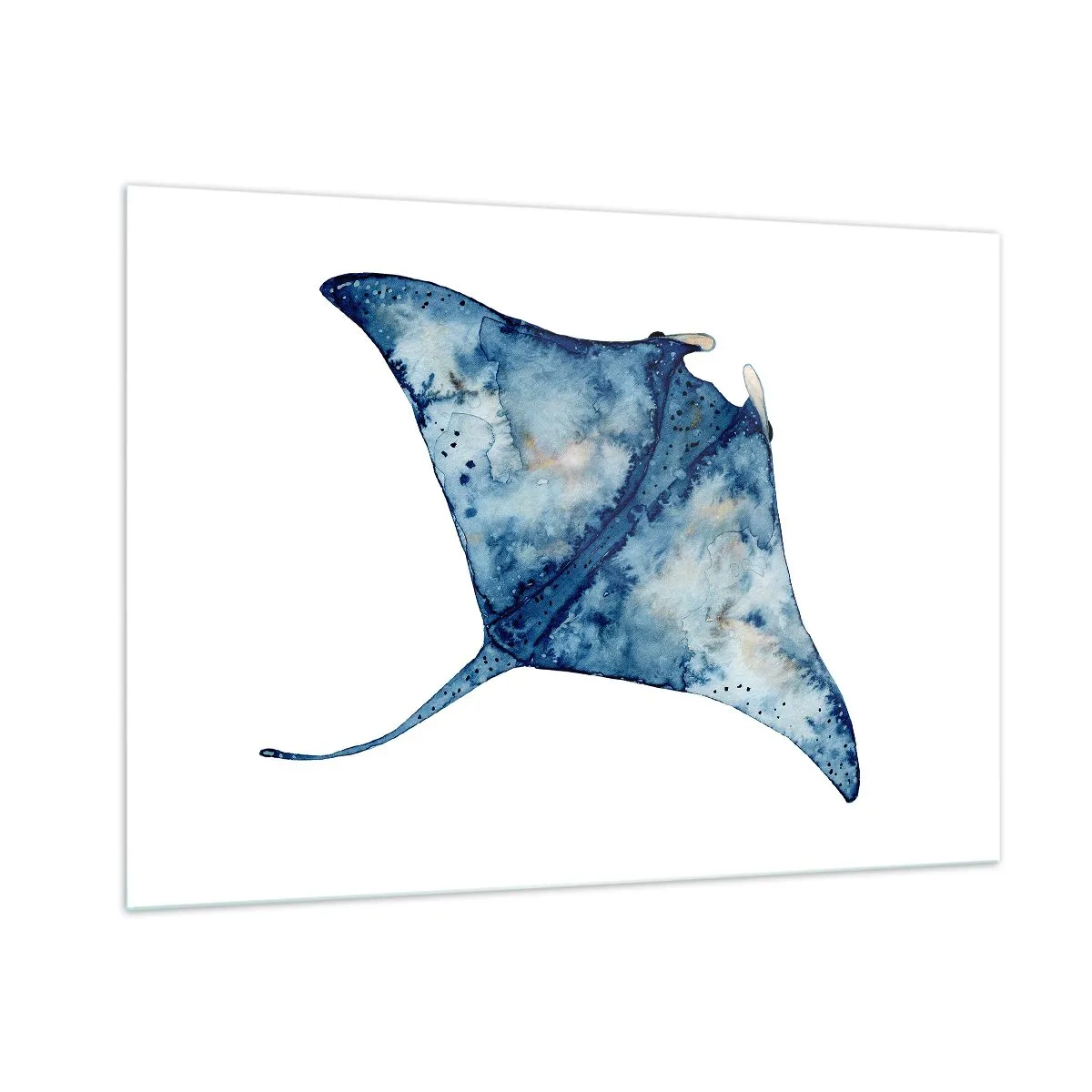 Glasbild - Bild auf glas - Marineblauer Strahl im Aquarellstil auf weißem Hintergrund - 100x70cm - Leben im Blau - Moderne Wanddekoration für Wohnzimmer und Schlafzimmer ARTTOR
