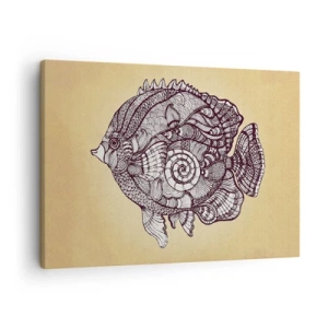 Bild auf Leinwand - Leinwandbild - Dekorativer Fisch im Zeichenstil mit Mustern - 70x50cm - Aus dem Ozean der Ornamente - Moderne Wanddekoration für Wohnzimmer und Schlafzimmer ARTTOR