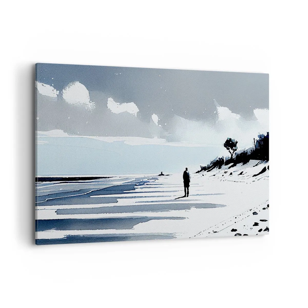 Bild auf Leinwand - Leinwandbild - Eine einsame Gestalt, die an einem leeren Strand entlanggeht - 120x80cm - Allein sein - Moderne Wanddekoration für Wohnzimmer und Schlafzimmer ARTTOR