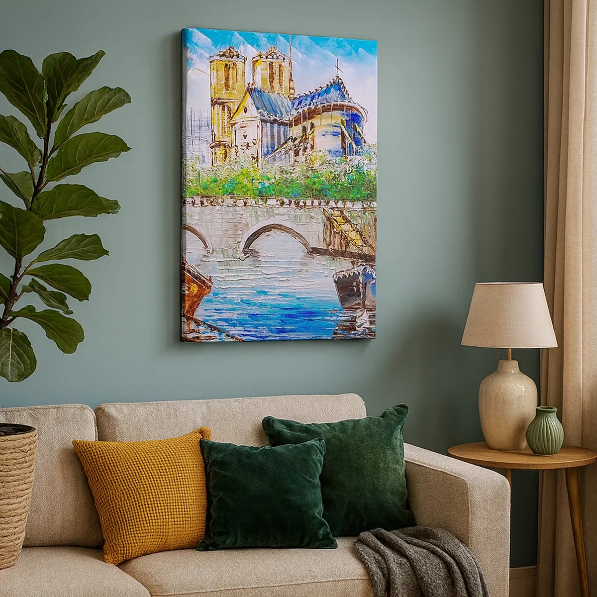 Bild auf Leinwand - Leinwandbild - Landschaft mit Brücke und Kathedrale im klassischen Stil - 50x70cm - Ihre Zeit vergeht nie - Moderne Wanddekoration für Wohnzimmer und Schlafzimmer ARTTOR