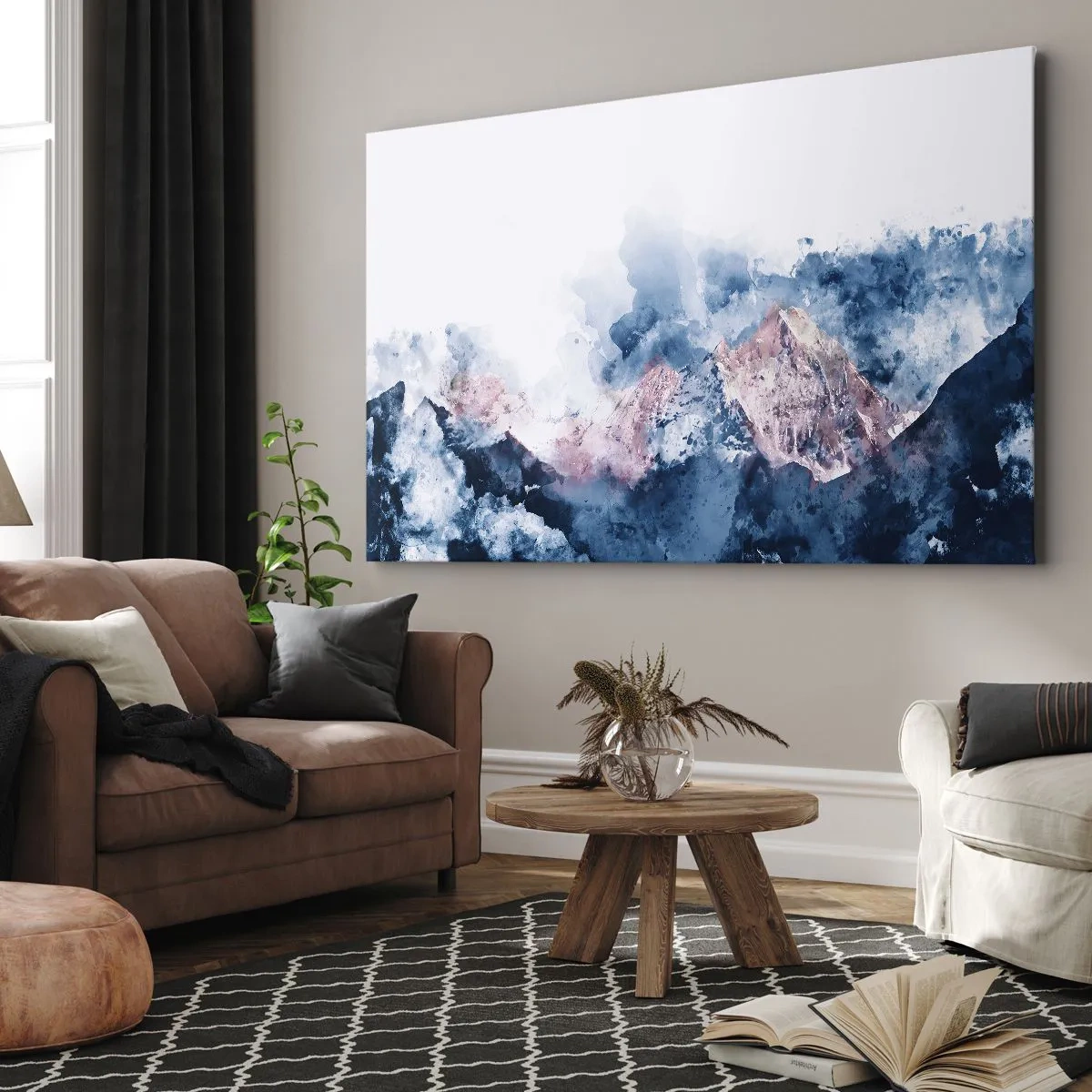 Bild auf Leinwand - Leinwandbild - Aquarell Berge in Pastelltönen auf weißem Hintergrund - 120x80cm - Das sind die Spitzen! - Moderne Wanddekoration für Wohnzimmer und Schlafzimmer ARTTOR