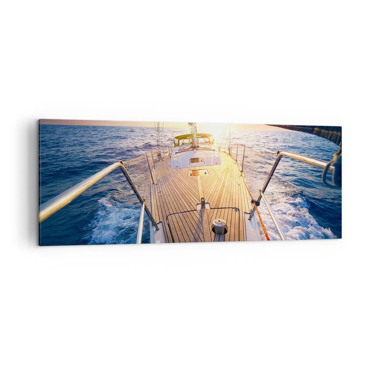 Bild auf Leinwand - Leinwandbild - Yacht auf See bei Sonnenuntergang - 140x50cm - Laufen unter den Wellen - Moderne Wanddekoration für Wohnzimmer und Schlafzimmer ARTTOR