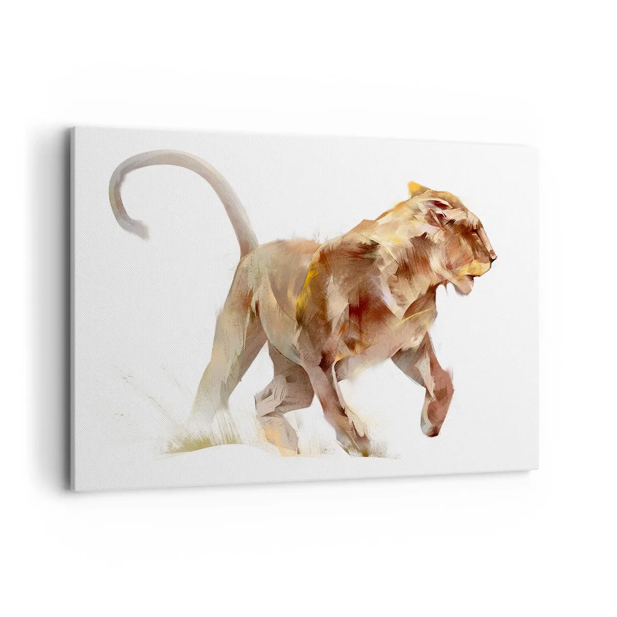 Bild auf Leinwand - Leinwandbild - Eine laufende Löwin in einer künstlerischen Interpretation - 120x80cm - Wilde Anmut - Moderne Wanddekoration für Wohnzimmer und Schlafzimmer ARTTOR