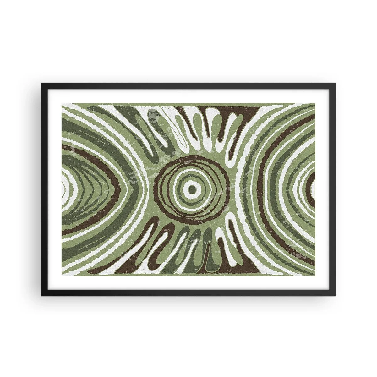 Poster in einem schwarzem Rahmen - Abstrakte Muster in Grün- und Brauntönen - 70x50cm - Explosion von Emotionen - Moderne Wanddekoration für Wohnzimmer und Schlafzimmer ARTTOR