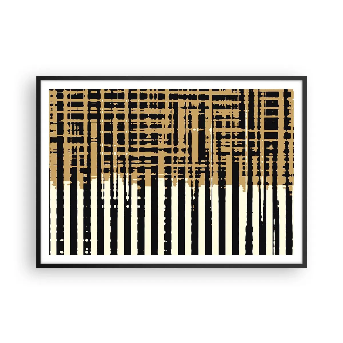 Poster in einem schwarzem Rahmen - Abstrakte Linien in Schwarz, Beige und Weiß - 100x70cm - Architektonische Abstraktion - Moderne Wanddekoration für Wohnzimmer und Schlafzimmer ARTTOR