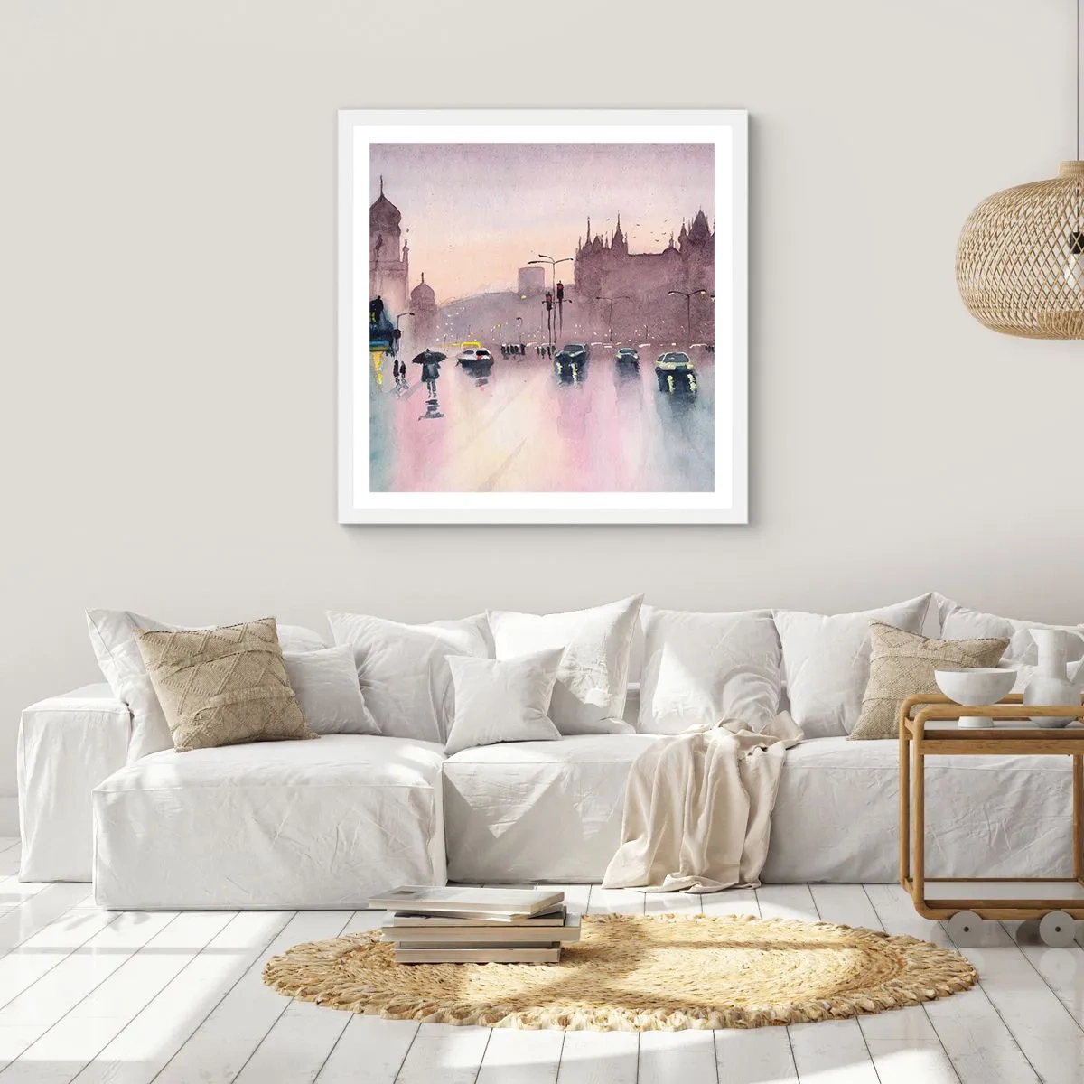 Poster in einem weißen Rahmen - Im regnerischen Dunst - 40x40 cm